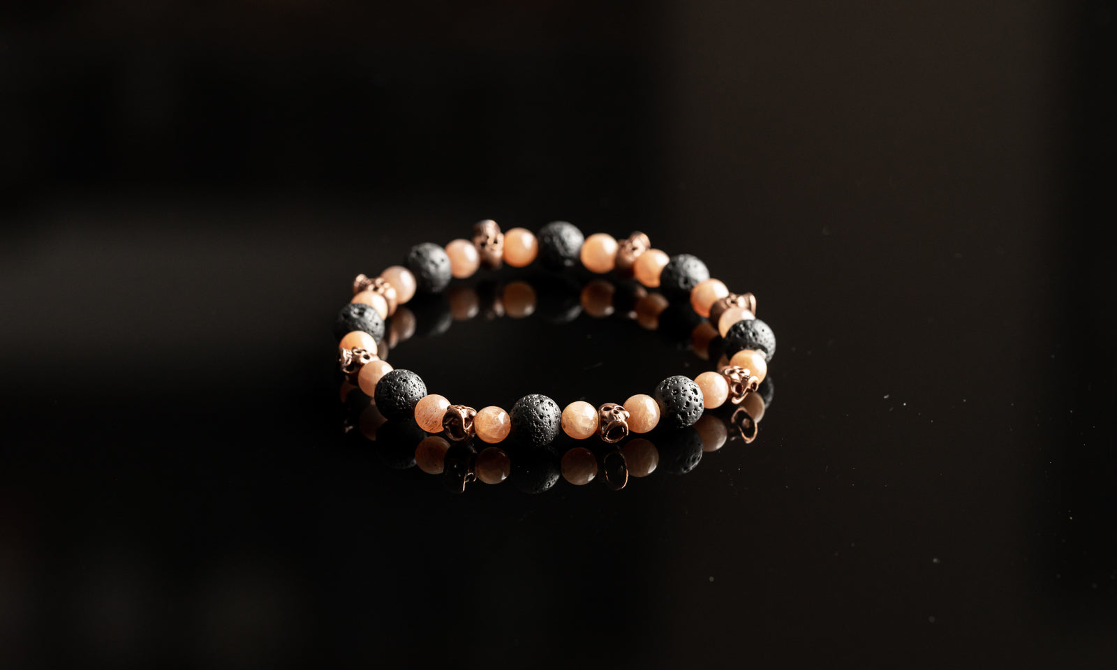 HELIOS COLLECTION - Sunstone / Lava bead / Copper skull bracelet