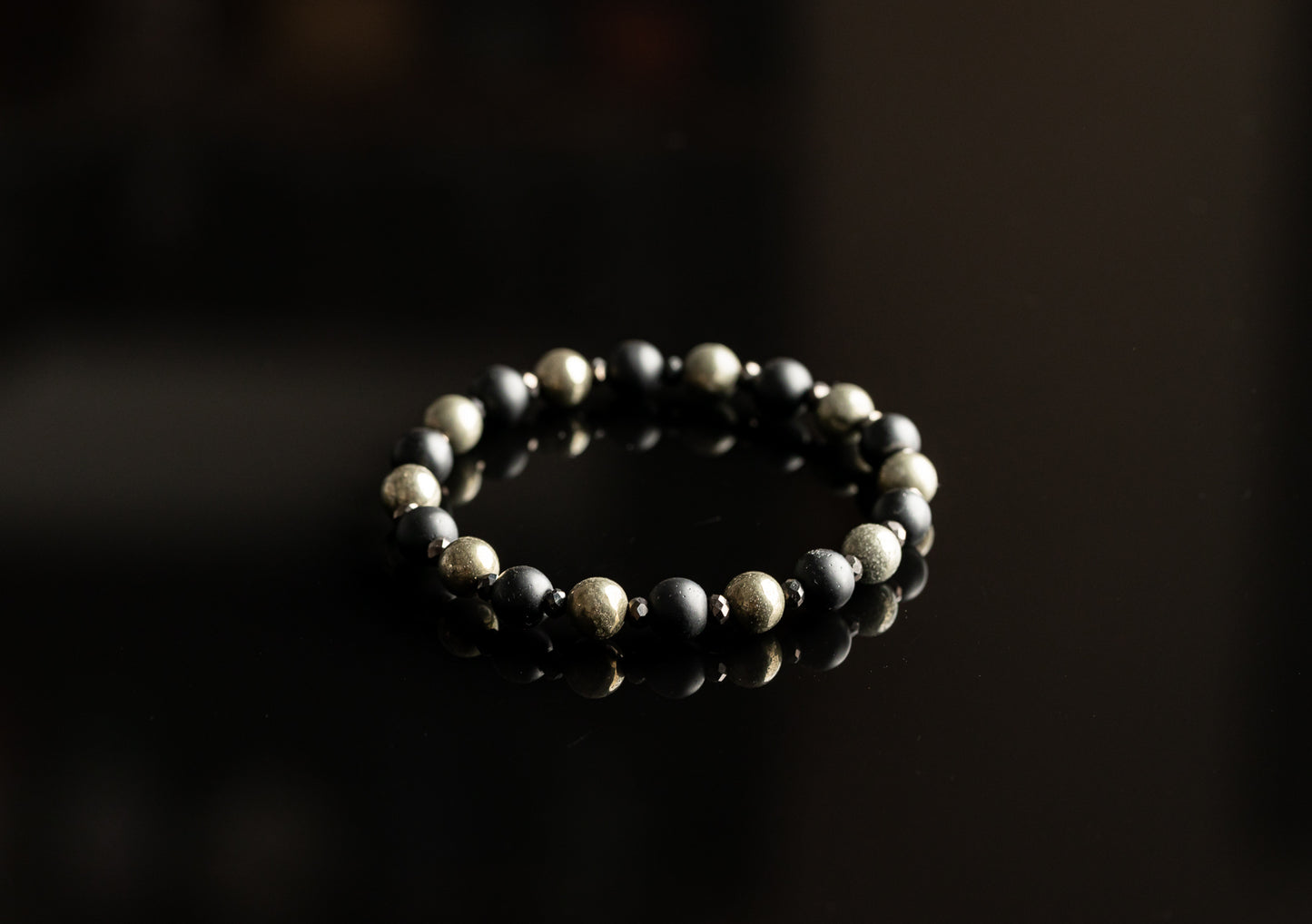 PYRE COLLECTION - Pyrite / Matt Onyx / Silver bead bracelet