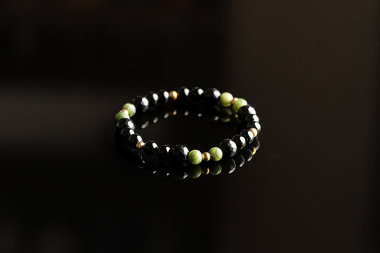 Unikt Armbånd - Grøn Jade / Onyx / Guld farvet armbånd