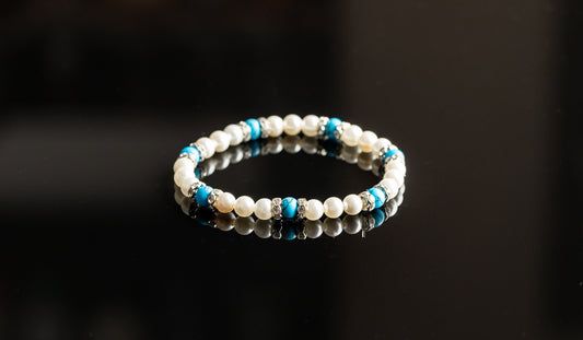 IRIS KOLLEKTION - Shell perler / Turkis / Sølv armbånd