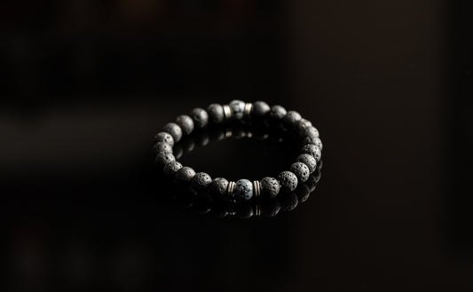 Unique Bracelet - Lava beads / Snowflake Obsidian bracelet