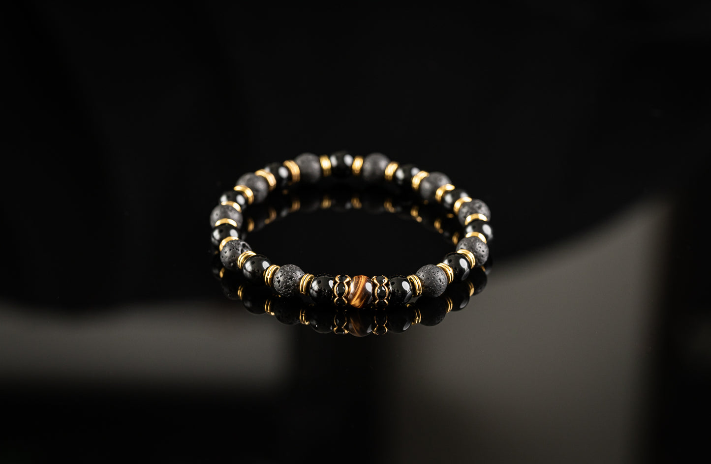 DURGA COLLECTION - Tiger Eye / Onyx / Lava / Gold bracelet