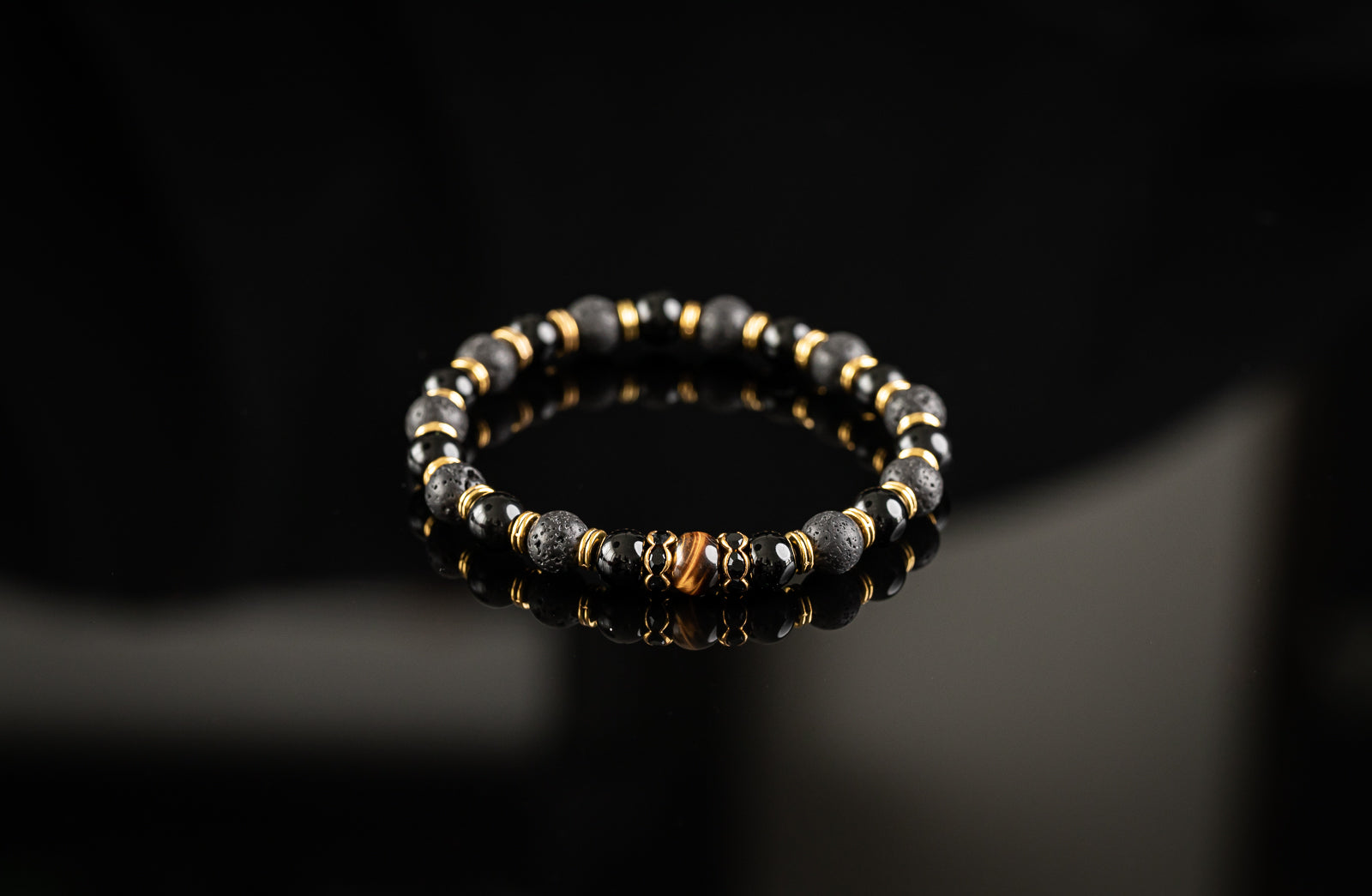 DURGA COLLECTION - Tiger Eye / Onyx / Lava / Gold bracelet