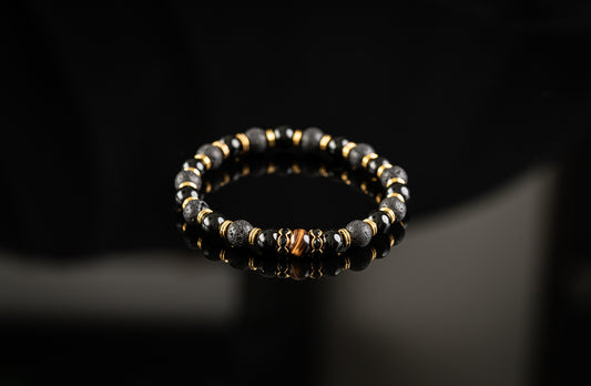 DURGA COLLECTION - Tiger Eye / Onyx / Lava / Gold bracelet