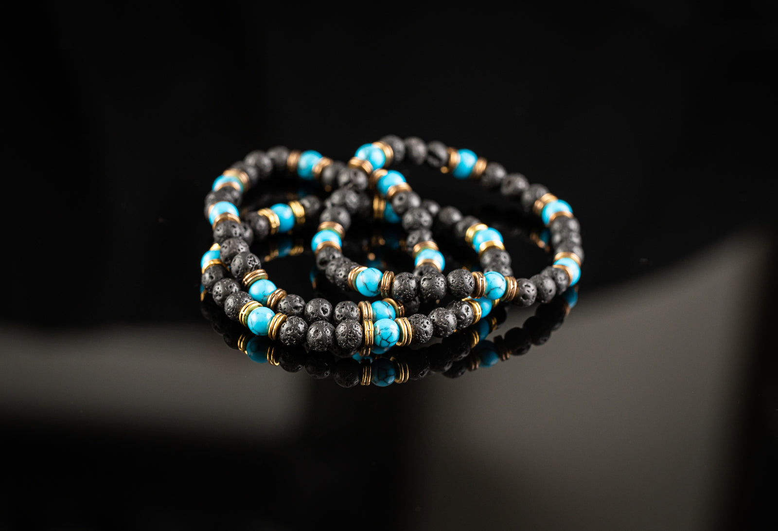 IRIS COLLECTION - Turquoise / Lava / Gold bracelet