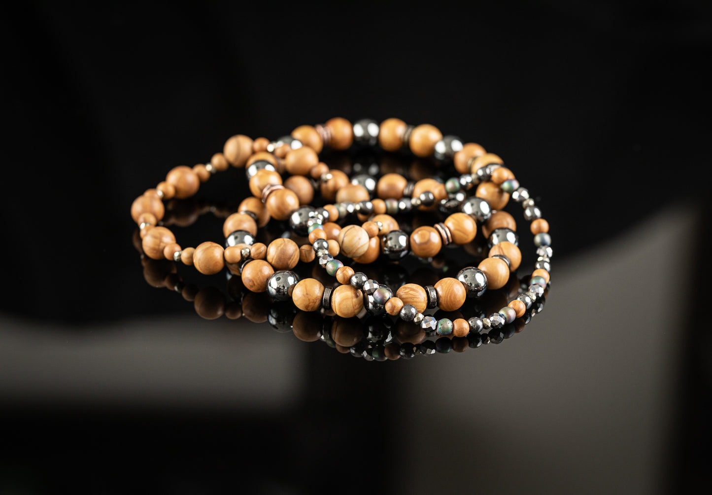 Unique Bracelet - Wood Jasper / Silver bead bracelet