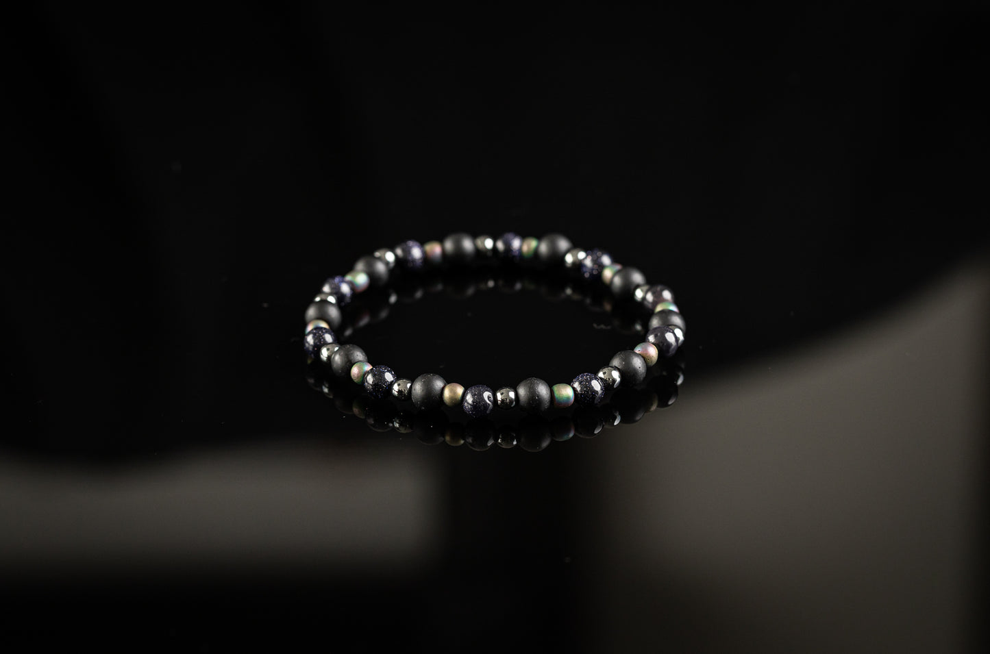 ANDROMEDA COLLECTION - Blue Sandstone / Flourite / Onyx / Hematite bracelet