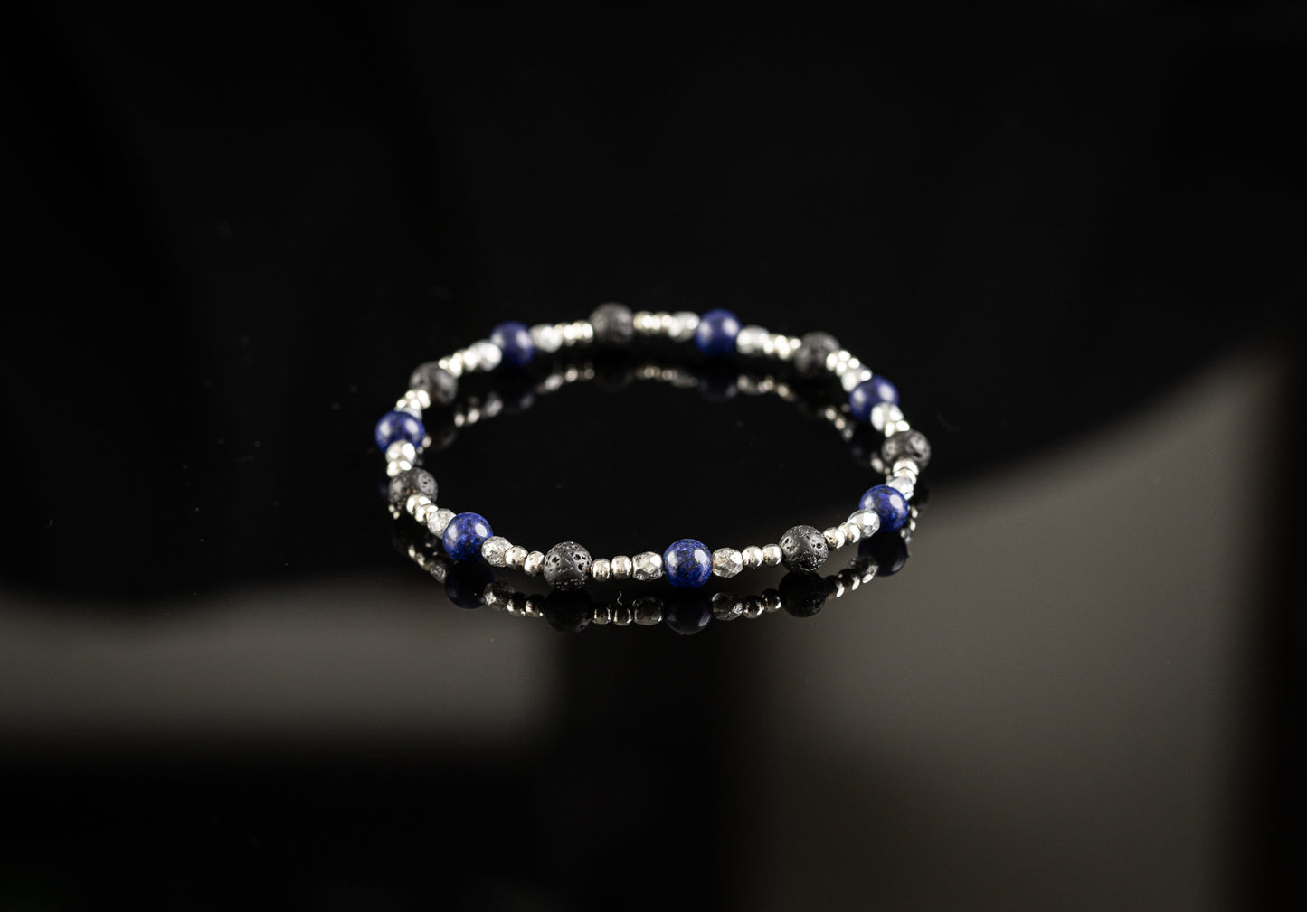 ANDROMEDA COLLECTION - Lapis Lazuli / Lava / Silver bracelet