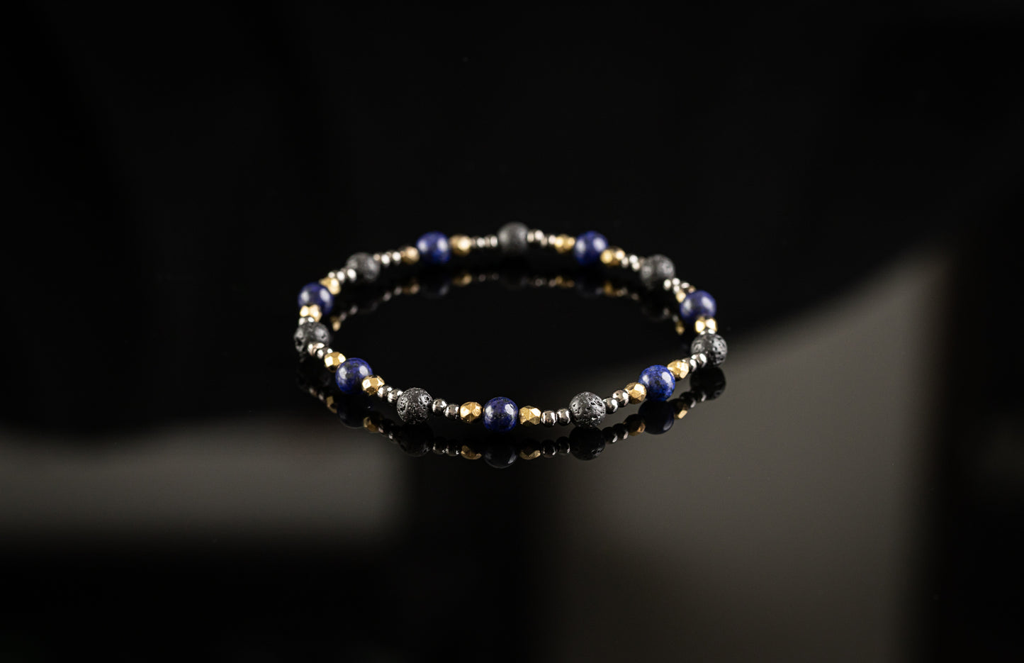 ANDROMEDA COLLECTION - Lapis Lazuli / Lava / Hematite / Gold bracelet