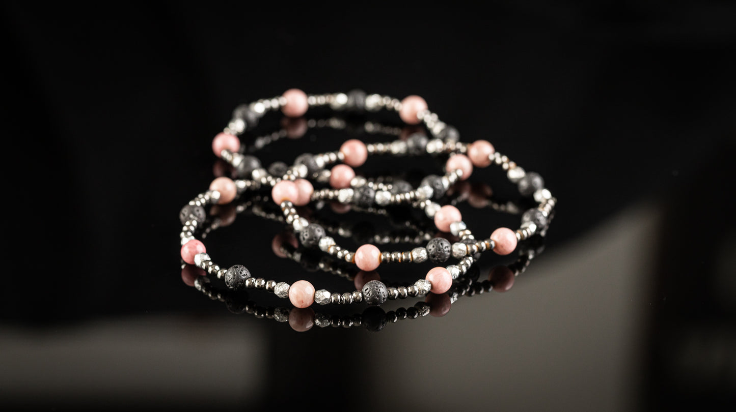 ANDROMEDA COLLECTION - Rhodochrosite / Lava / Hematite bracelet