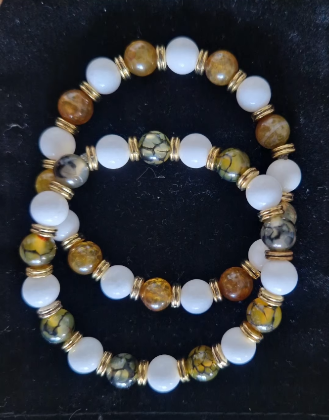Unique Bracelet set - Orange dragon vein / Yellow dragon vein / brass