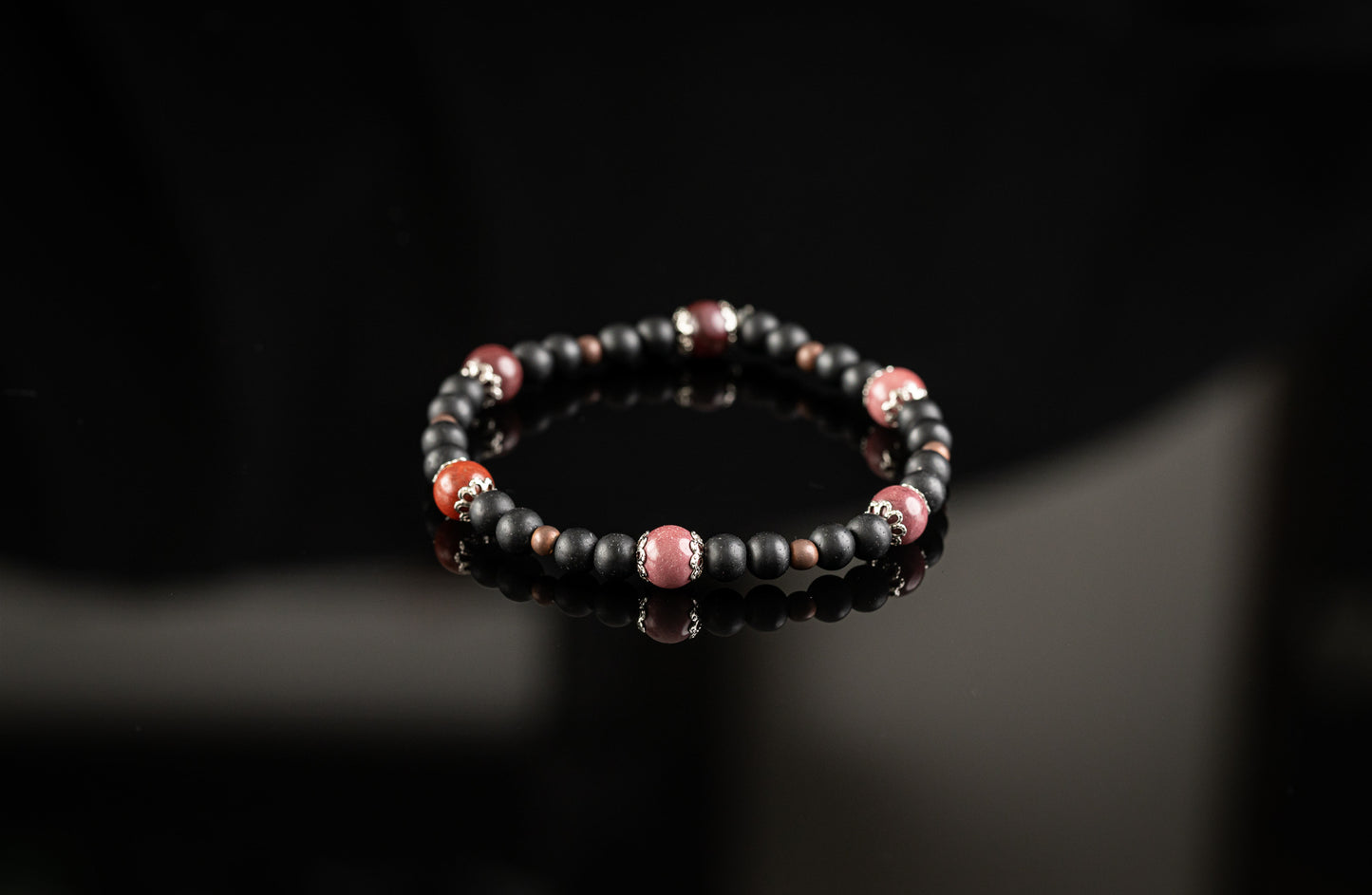 Unique Bracelet - Natural Rhodonite / Onyx bracelet