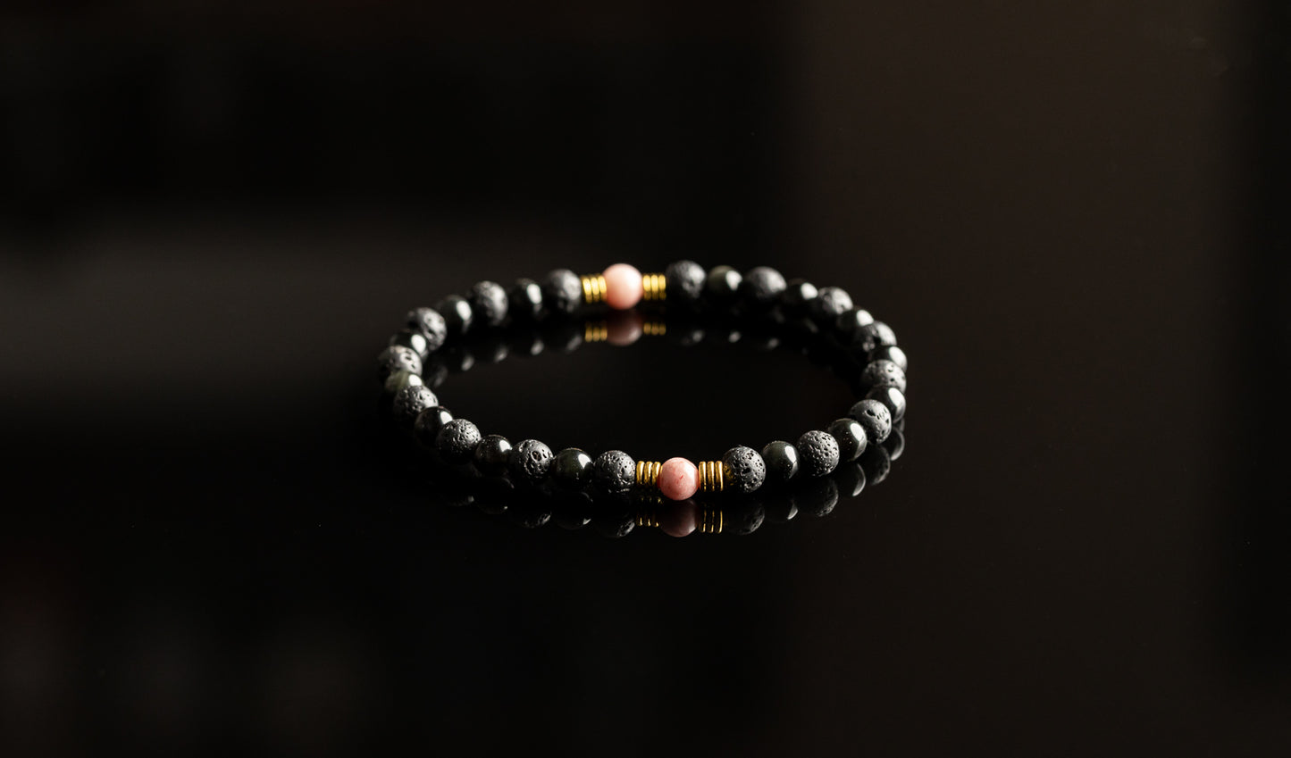 Unique Bracelet - Rhodonite / Copper / Tourmaline / Lava bracelet