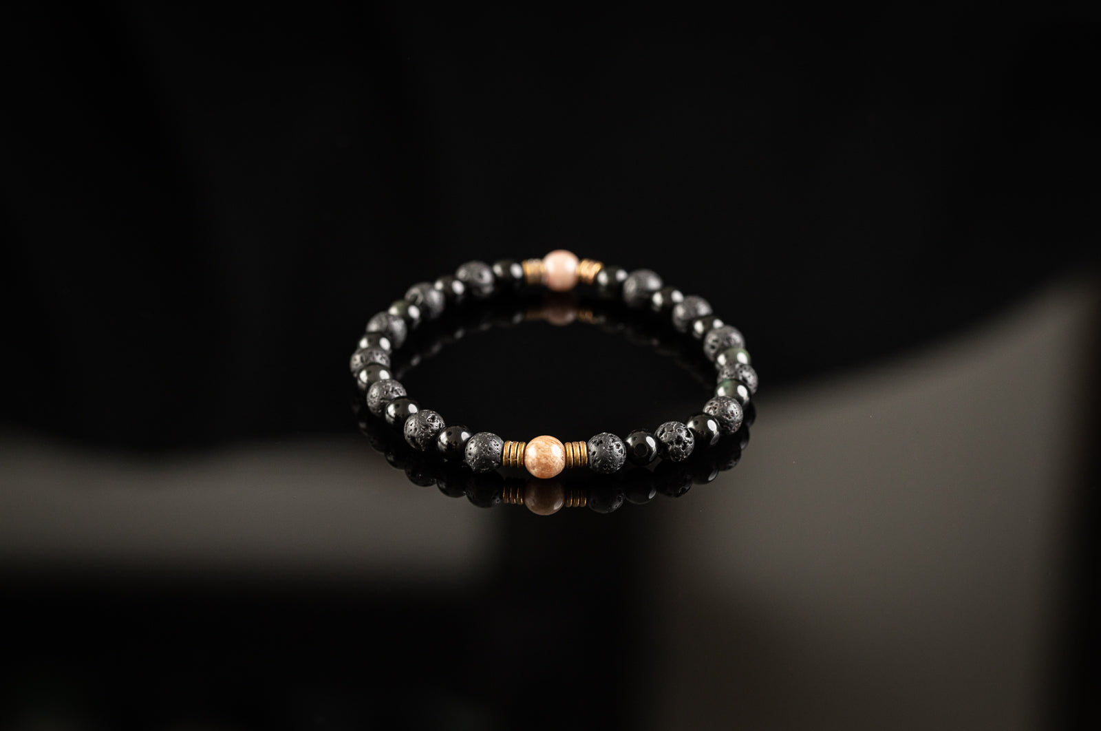 HELIOS COLLECTION - Sunstone / Onyx / Lava / Gold bracelet