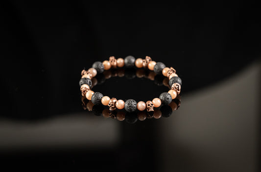 HELIOS COLLECTION - Sunstone / Lava bead / Copper skull bracelet