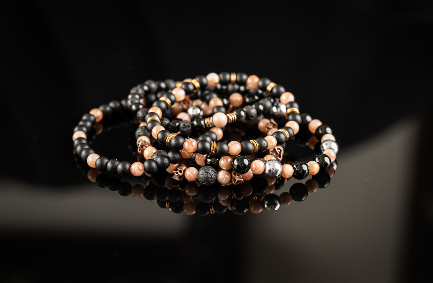 HELIOS COLLECTION - Sunstone / Onyx / Lava / Gold bracelet