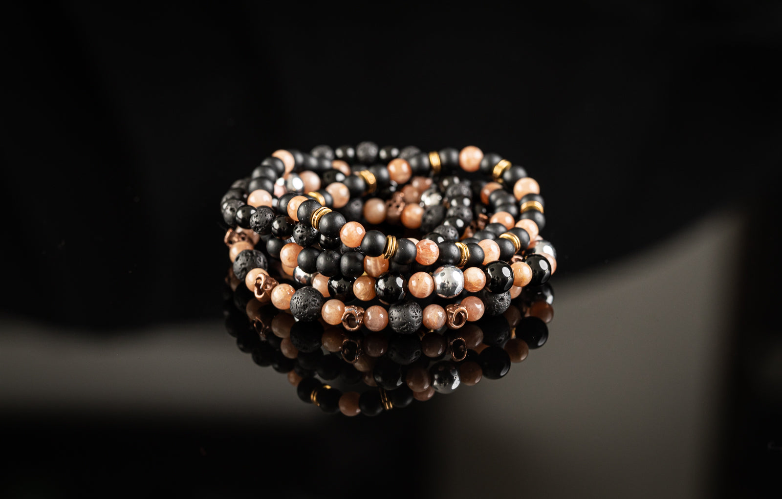 HELIOS COLLECTION - Sunstone / Onyx / Lava / Gold bracelet