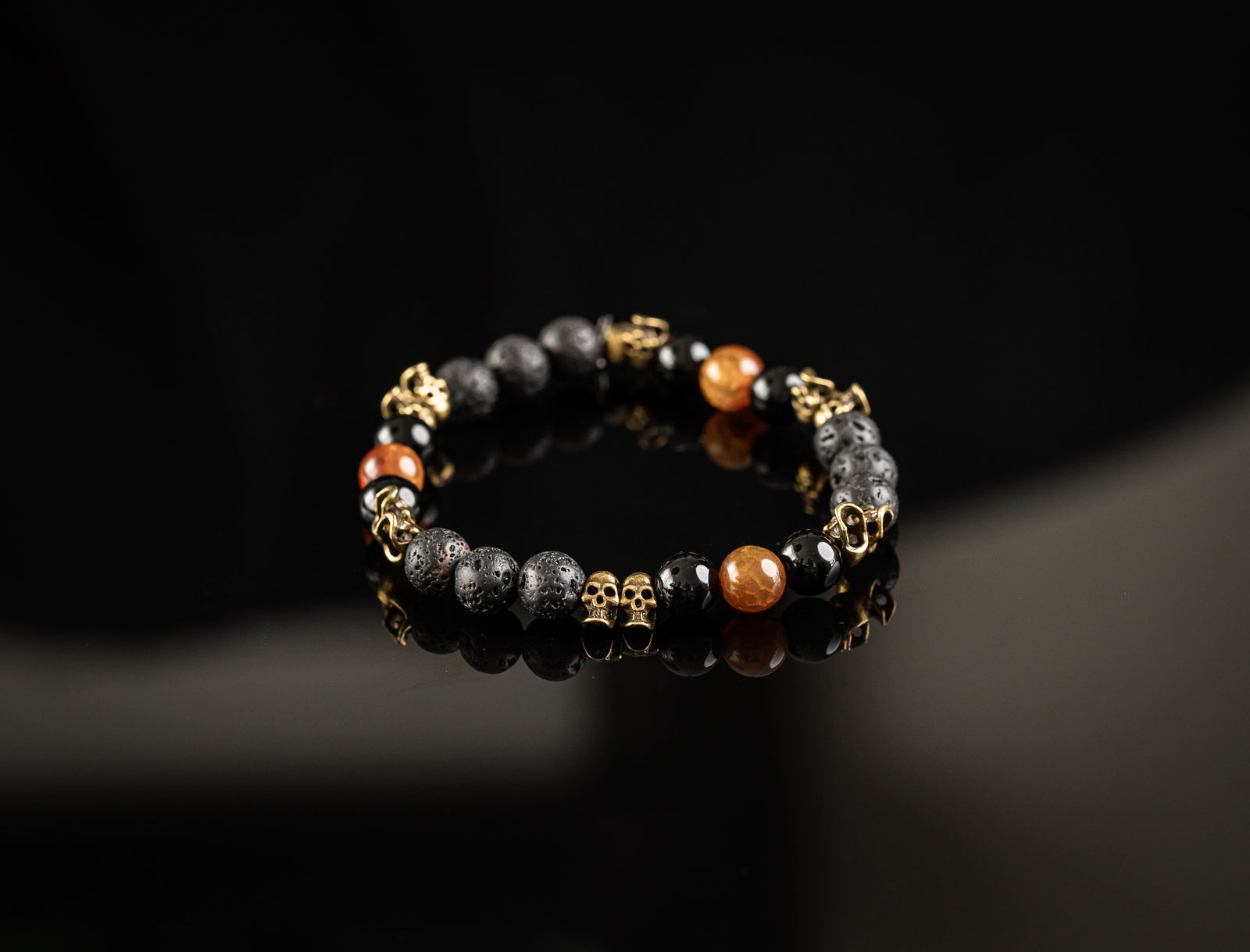 LIMITED HALLOWEEN COLLECTION - Onyx / Orange Dragon Vein / Lava / skull bracelet