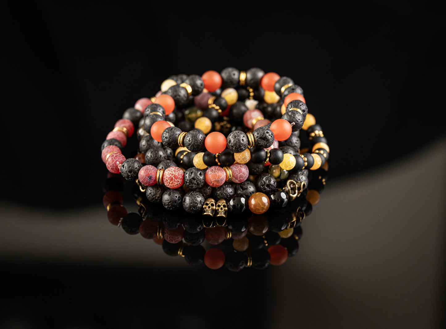 LIMITED HALLOWEEN COLLECTION - Onyx / Orange Dragon Vein / Lava / skull bracelet