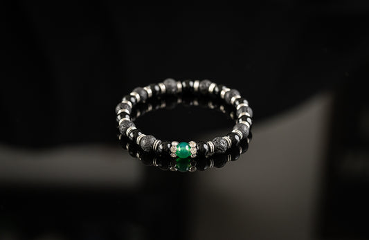 DURGA COLLECTION - Green Aventurine / Onyx / Lava / Silver bracelet
