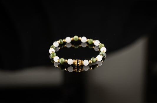 APHRODITE COLLECTION - Natural Green Jade / White Jade / Gold bracelet
