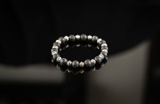 Unique Bracelet - Lava bead / Silver ornament bracelet