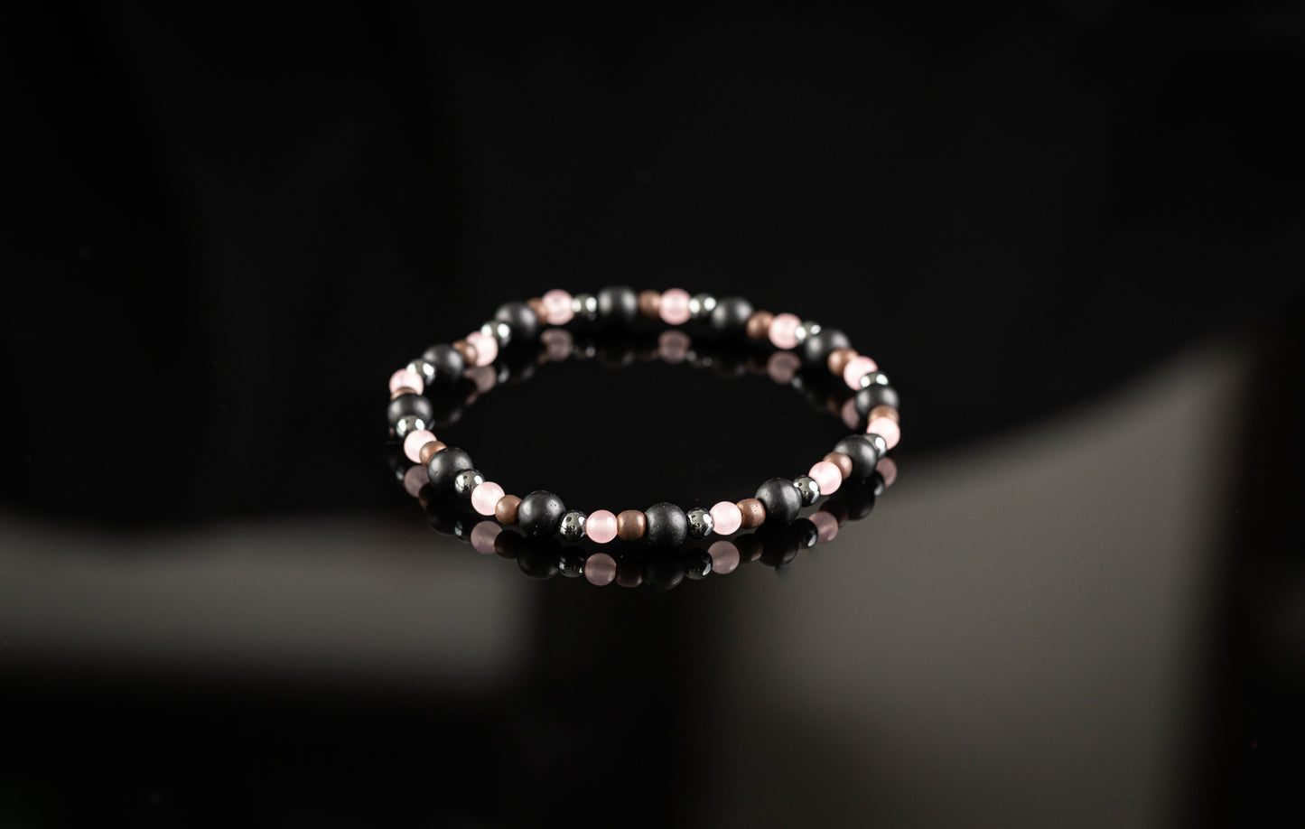THEIA COLLECTION - Pink Jade / Flourite / Hematite / Onyx bracelet