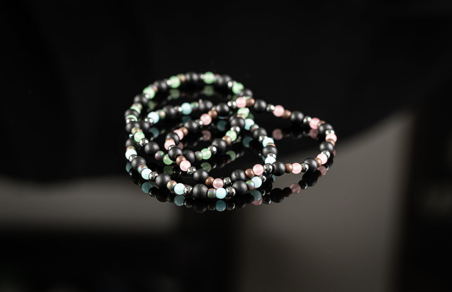 THEIA COLLECTION - Pink Jade / Flourite / Hematite / Onyx bracelet