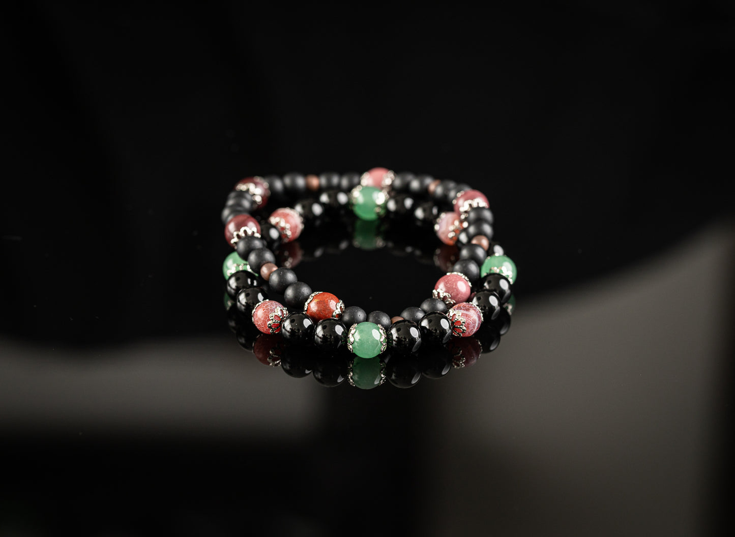 Unique Bracelet - Natural Rhodonite / Onyx bracelet