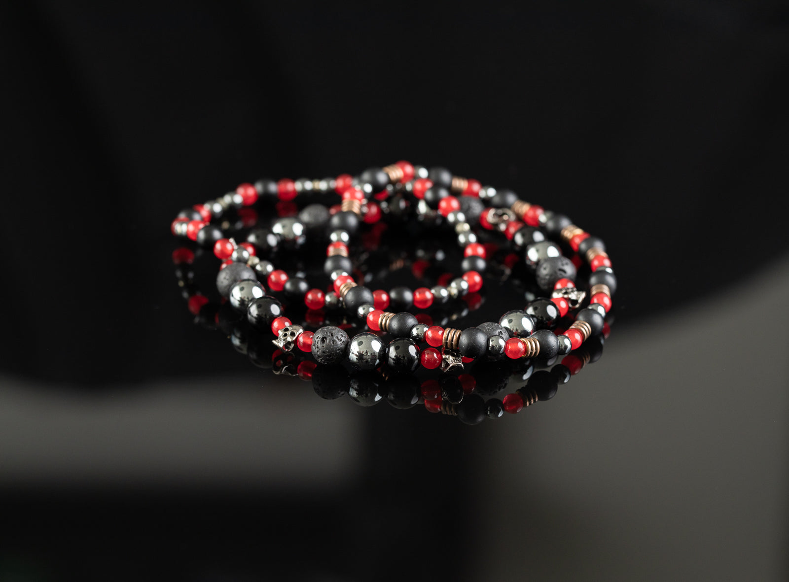 ICHOR COLLECTION - Red Jade / Onyx / Lava / Hematite / Skull bracelet